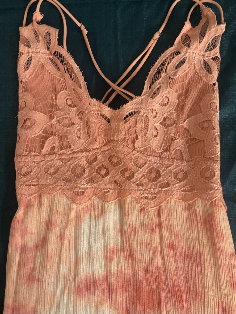 Pink Lace-Top Spaghetti Strap Maxi Dress